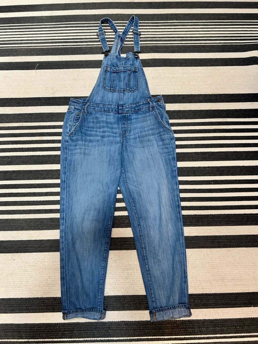 Old Navy Blue Denim women’s small Overalls with Contrast Stitching
